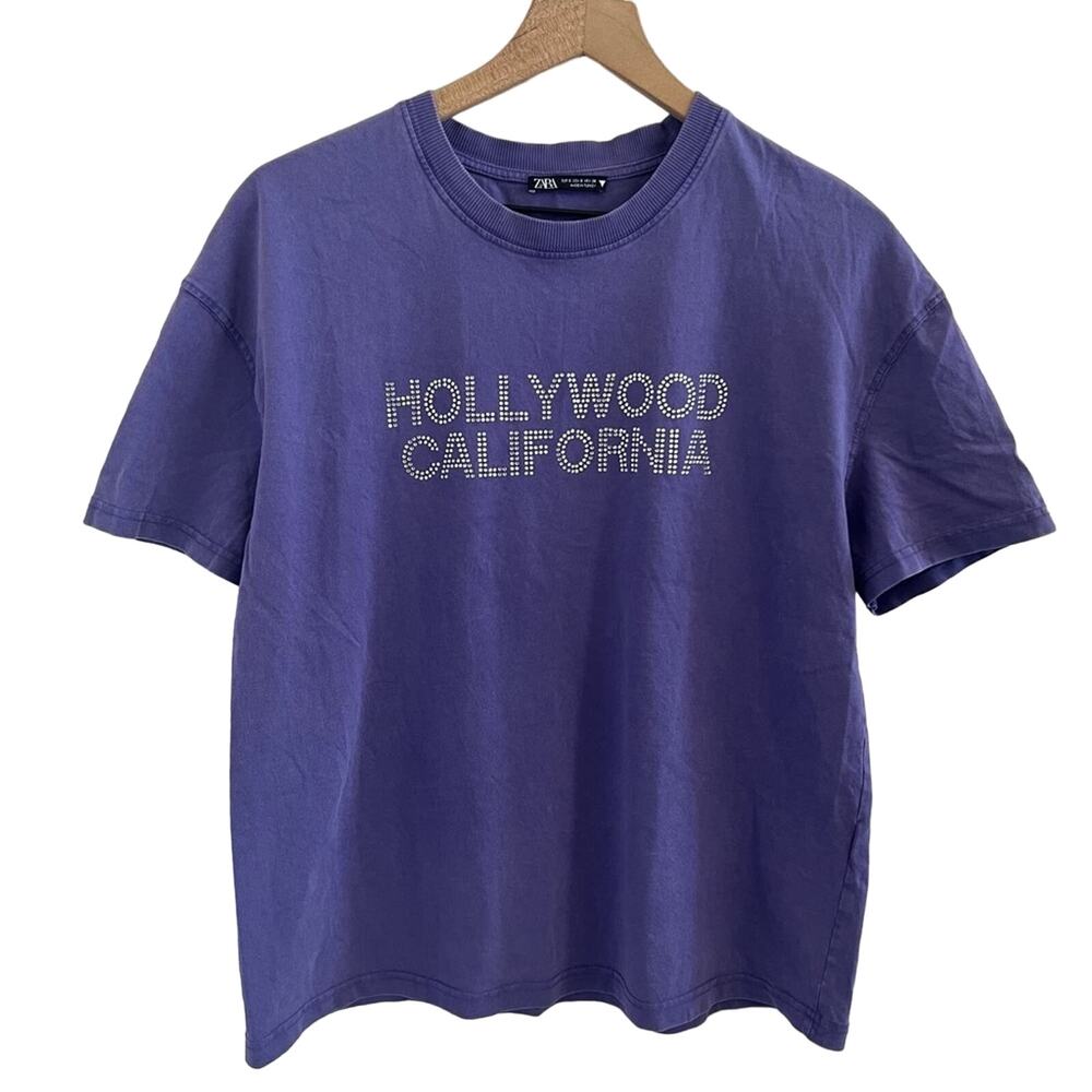 Zara Bling Hollywood California Graphic Tee T-Shirt Purple Small